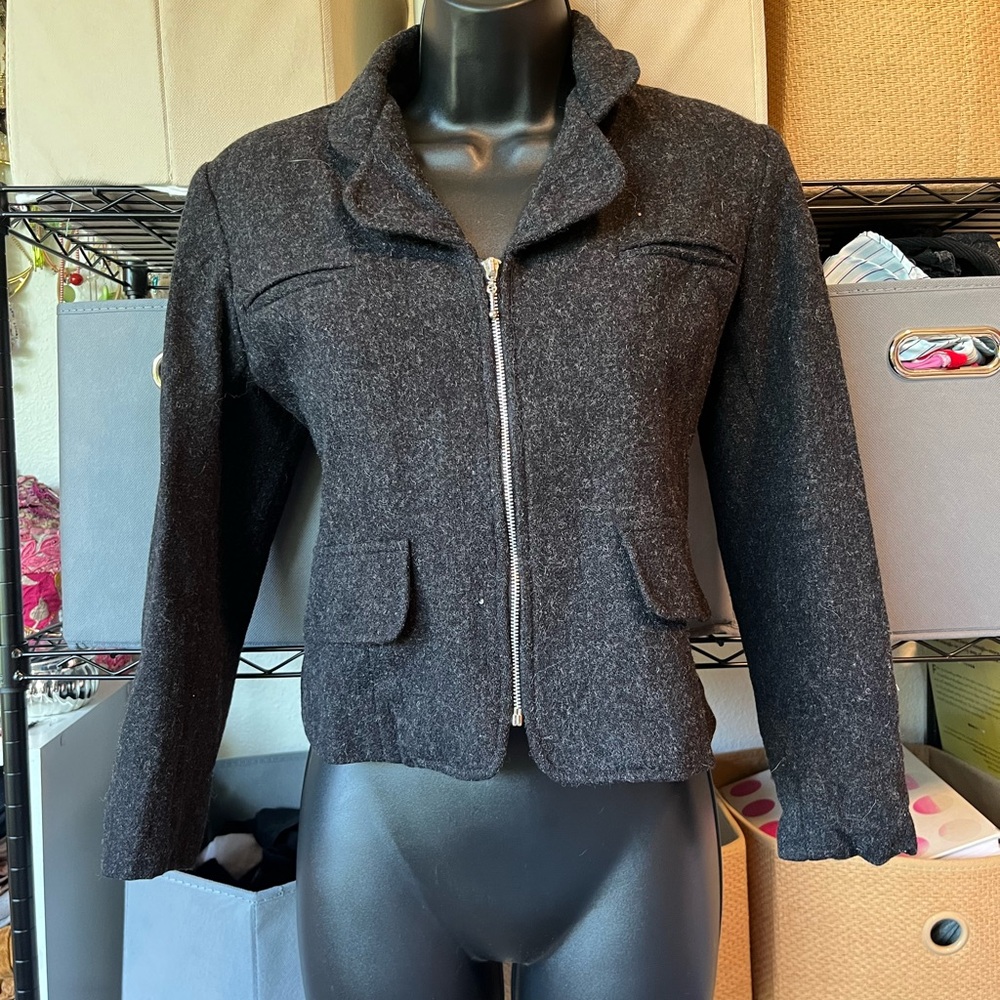 Vintage Women's Black Zip-Front Wool Blend Jacket
